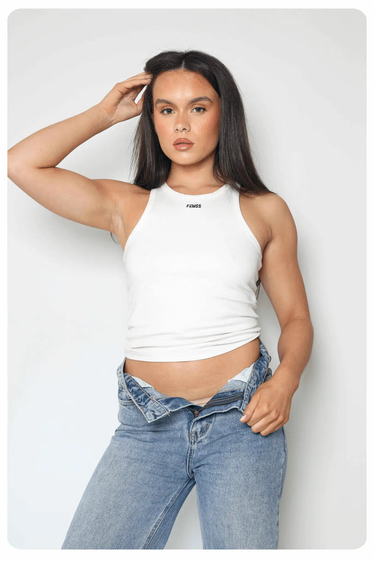 Luxury Racer Back Tank Top Off White