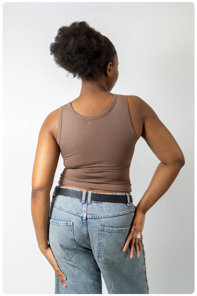 Luxury Soft Brown Square Neck  Tank Top BACK OF 
