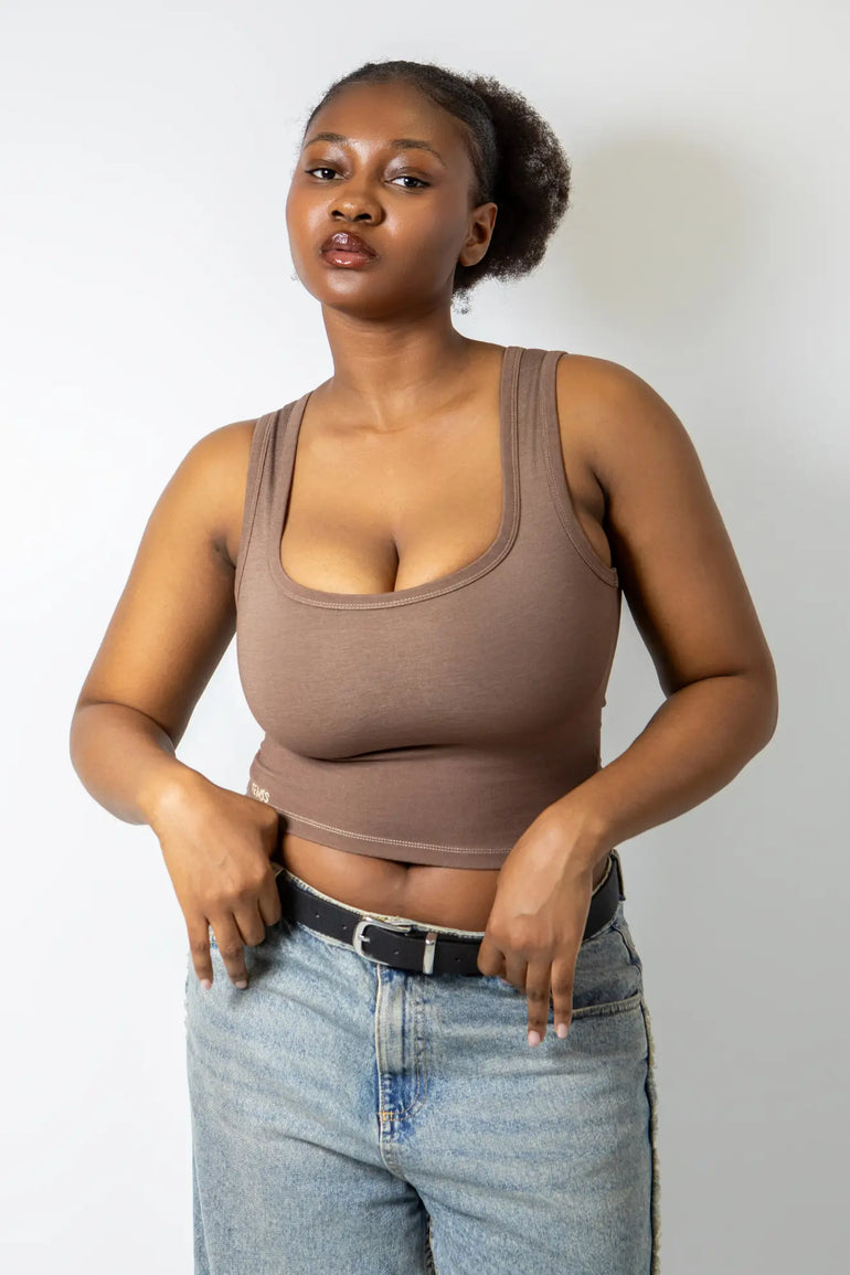 Soft Brown Square Neck Luxury Tank Top 